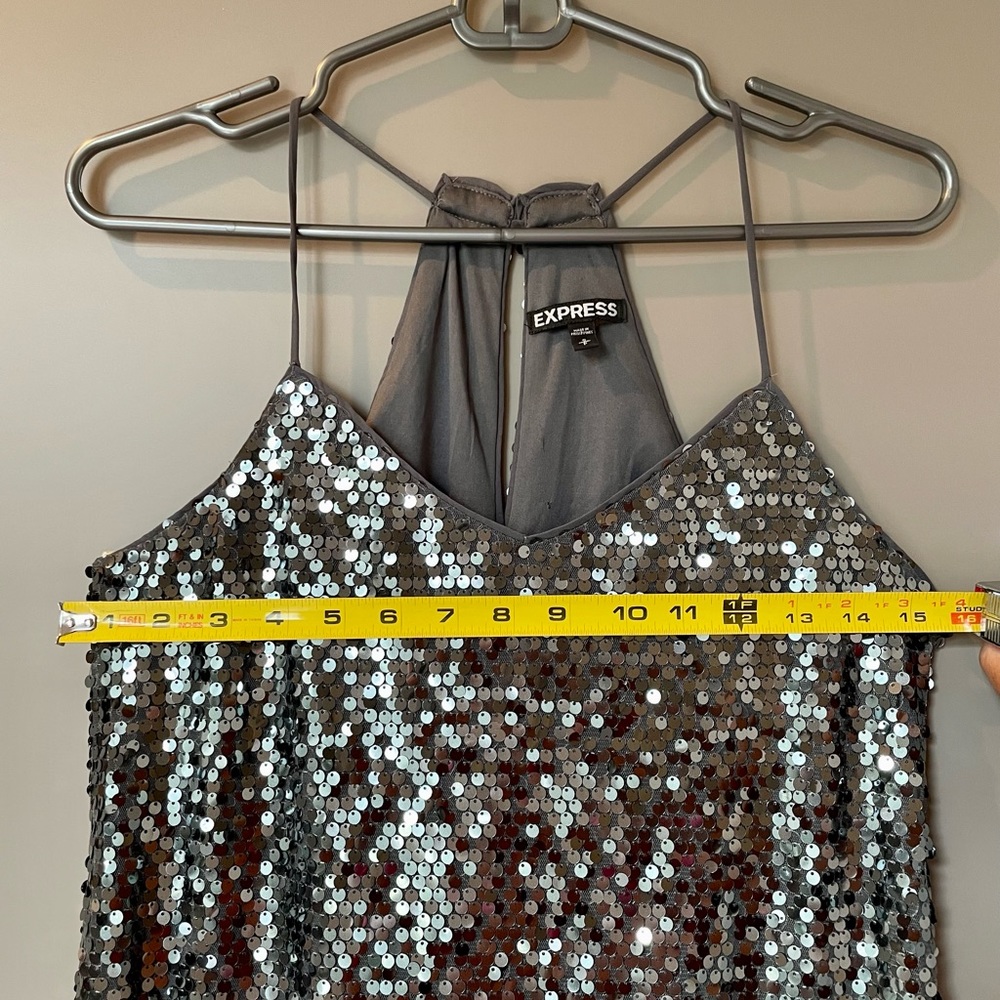 Express Sequin Silver/Gray Spaghetti Strap Racerb… - image 5
